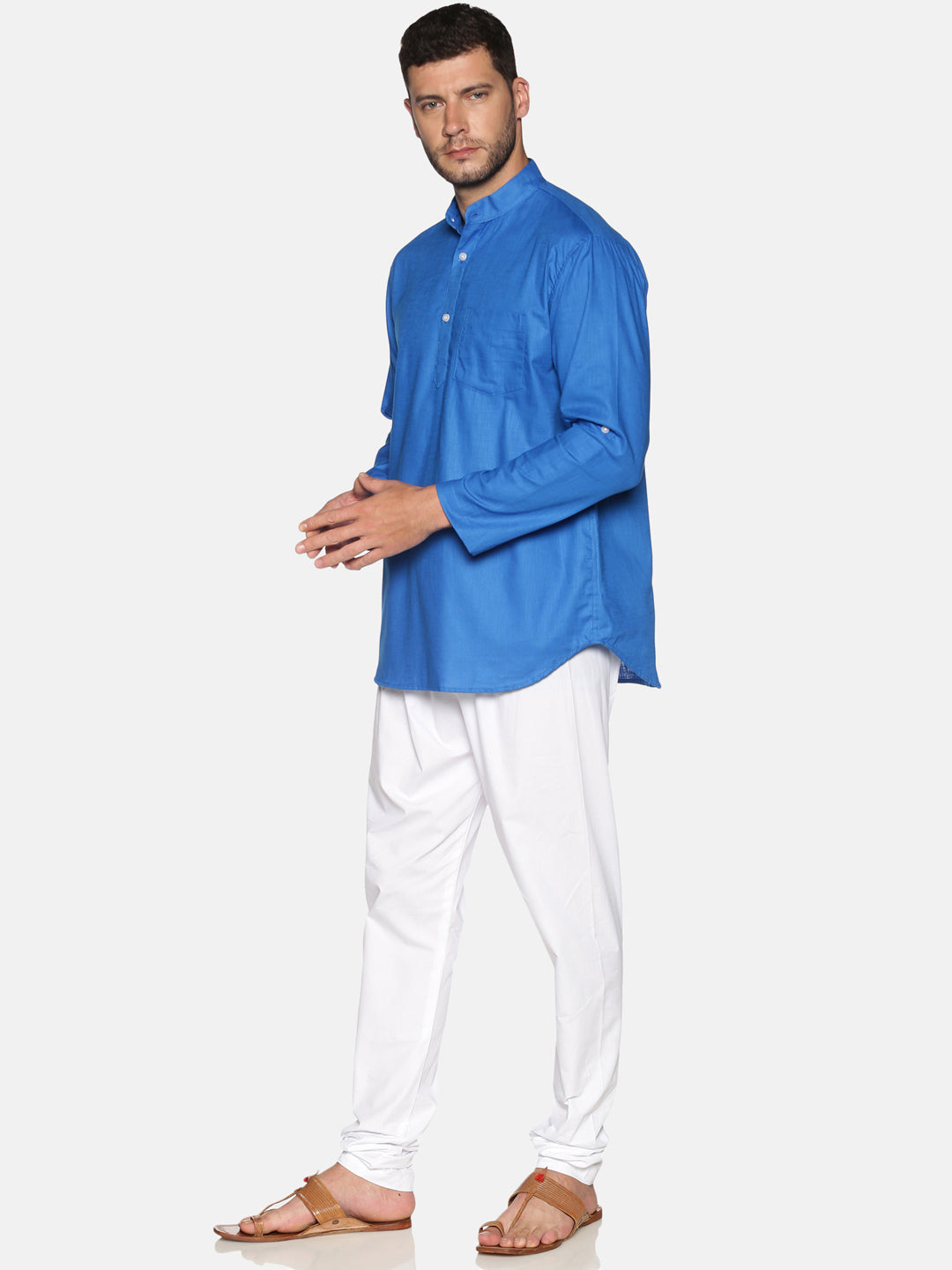 Men Blue Colour Cotton Kurta Pyjama Set.