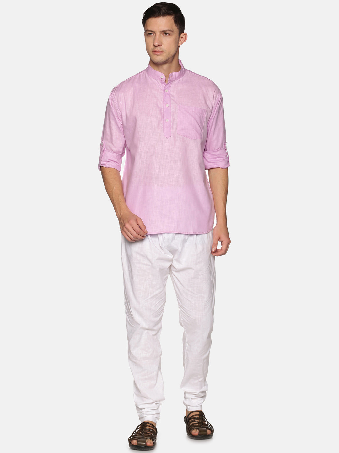 Men Solid Colour Slub Cotton Kurta Pyjama Set