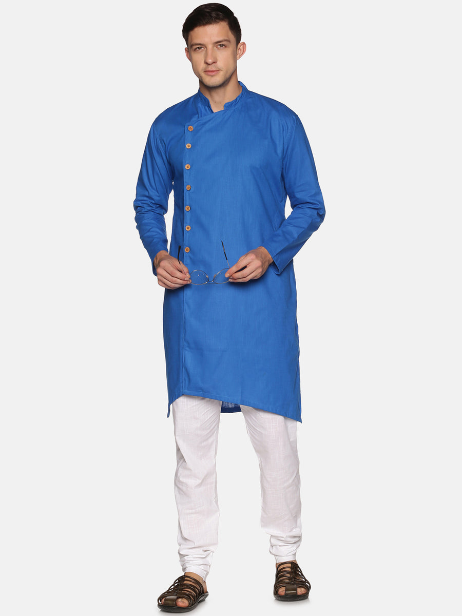 Men Solid Colour Slub Cotton Kurta Pyjama Set