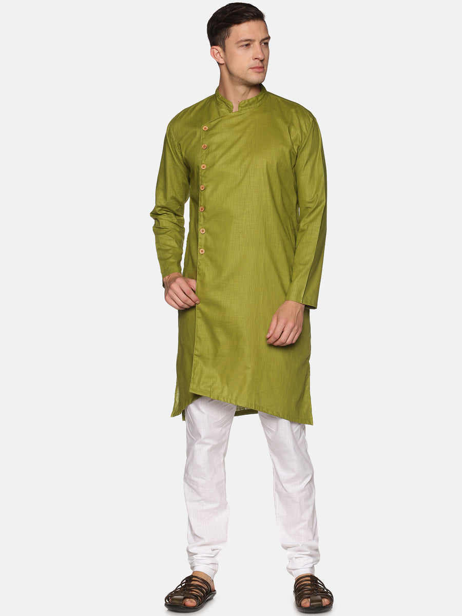 Men Solid Colour Slub Cotton Kurta Pyjama Set