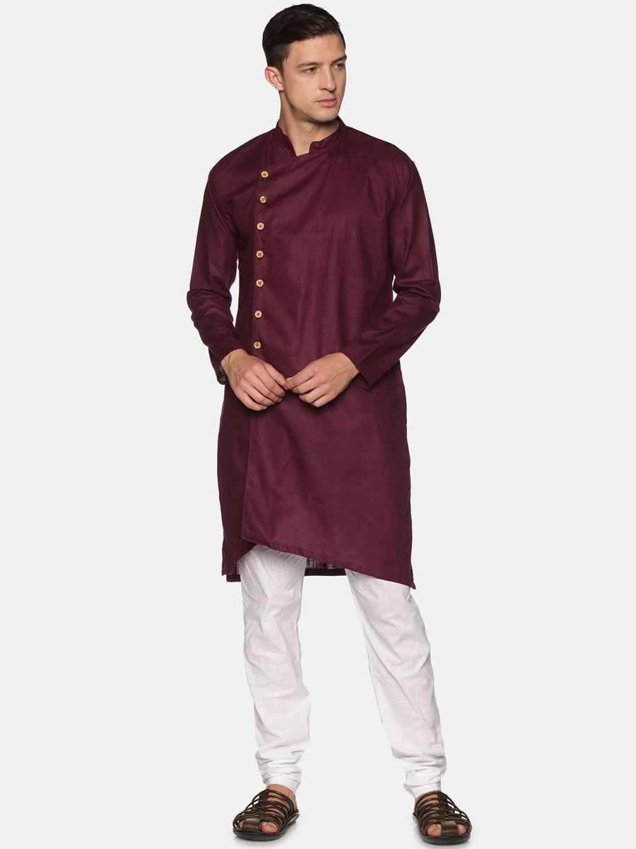 Men Solid Colour Slub Cotton Kurta Pyjama Set