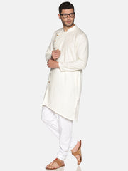 Men Slub Cotton Cream Colour Designer Kurta.