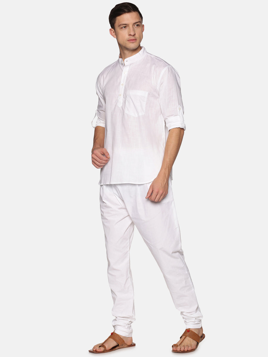 Men White Colour Cotton Kurta Pyjama Set.