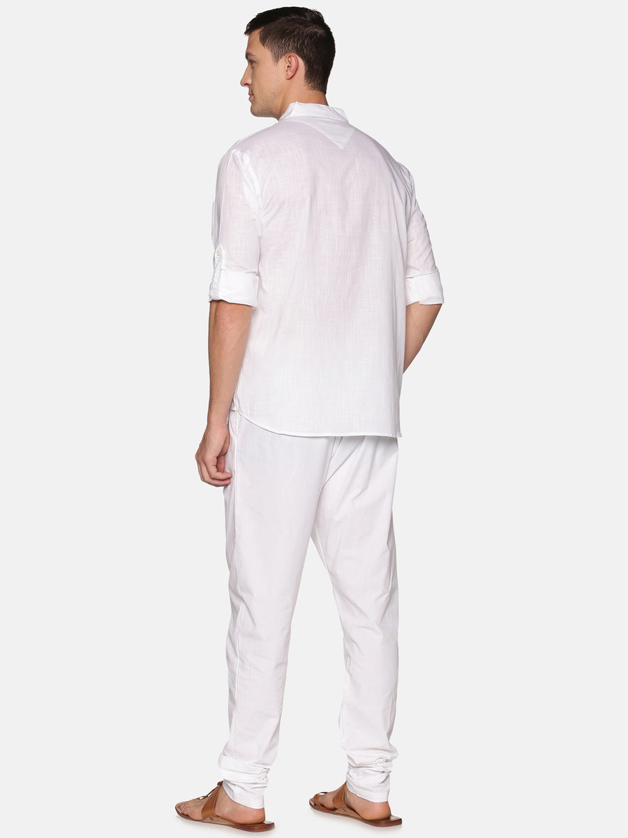 Men White Colour Cotton Kurta Pyjama Set.