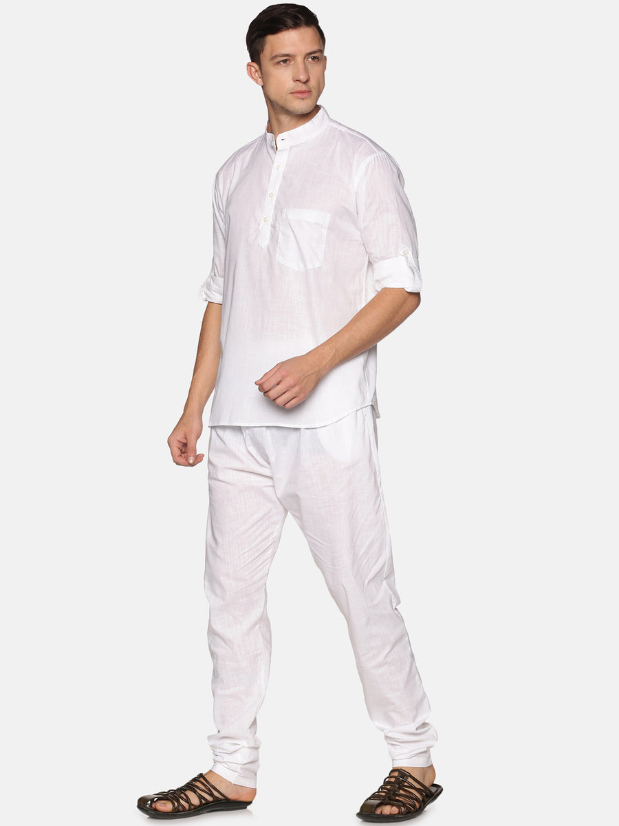 Men White Colour Cotton Kurta Pyjama Set