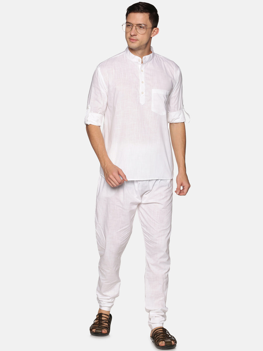 Men White Colour Cotton Kurta Pyjama Set