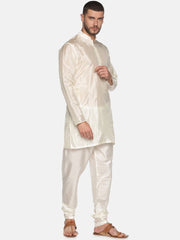 Men Cream Colour Art Silk Kurta Pyjama Set