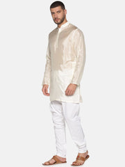 Men Cream Colour Art Silk Kurta Pyjama Set.