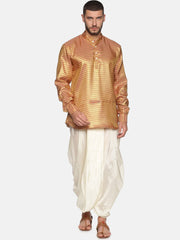 Men Gold Colour Polyester Kurta Dhoti Pant Set