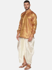 Men Gold Colour Polyester Kurta Dhoti Pant Set