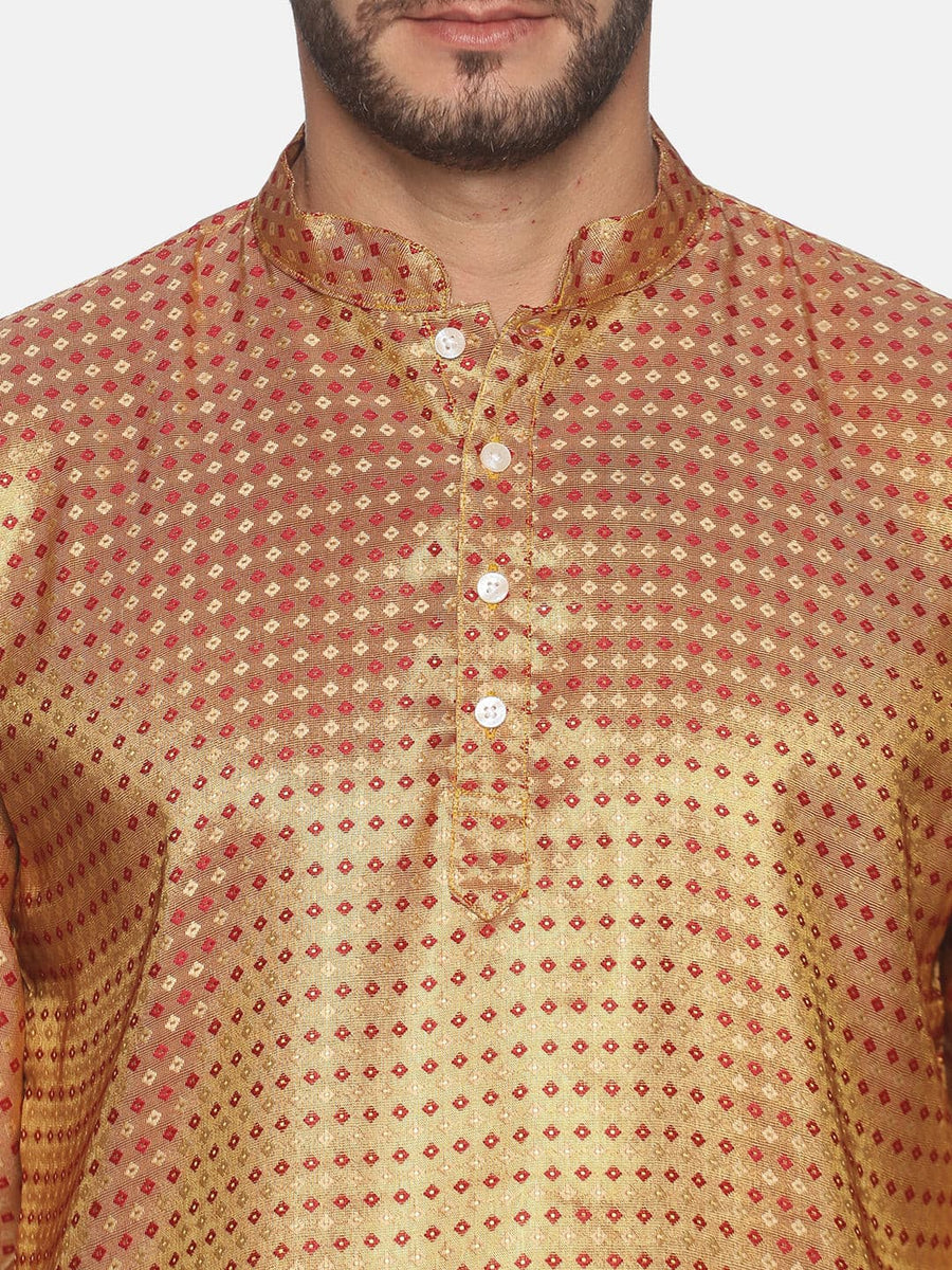 Men Gold Colour Polyester Kurta Dhoti Pant Set