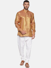 Men Gold Colour Polyester Kurta Pyjama Set