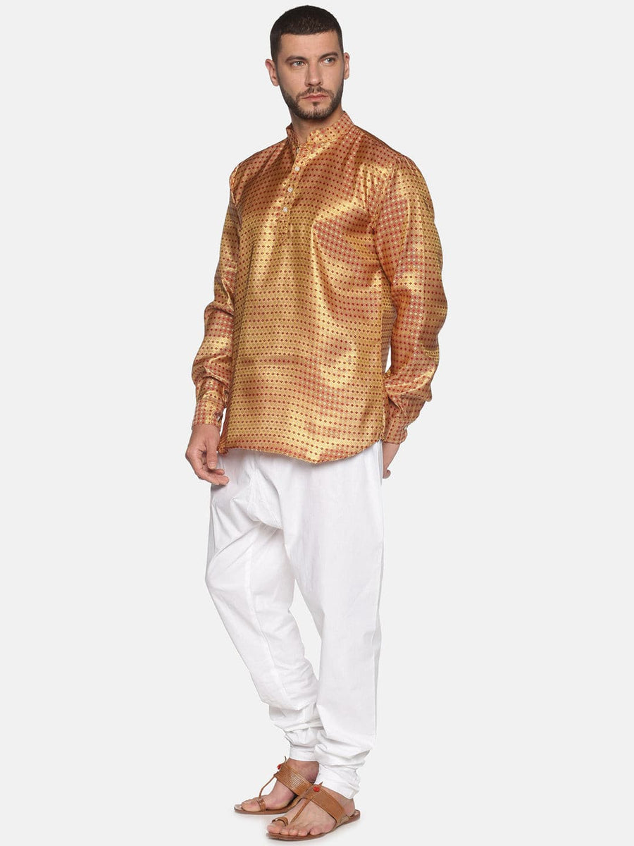 Men Gold Colour Polyester Kurta Pyjama Set