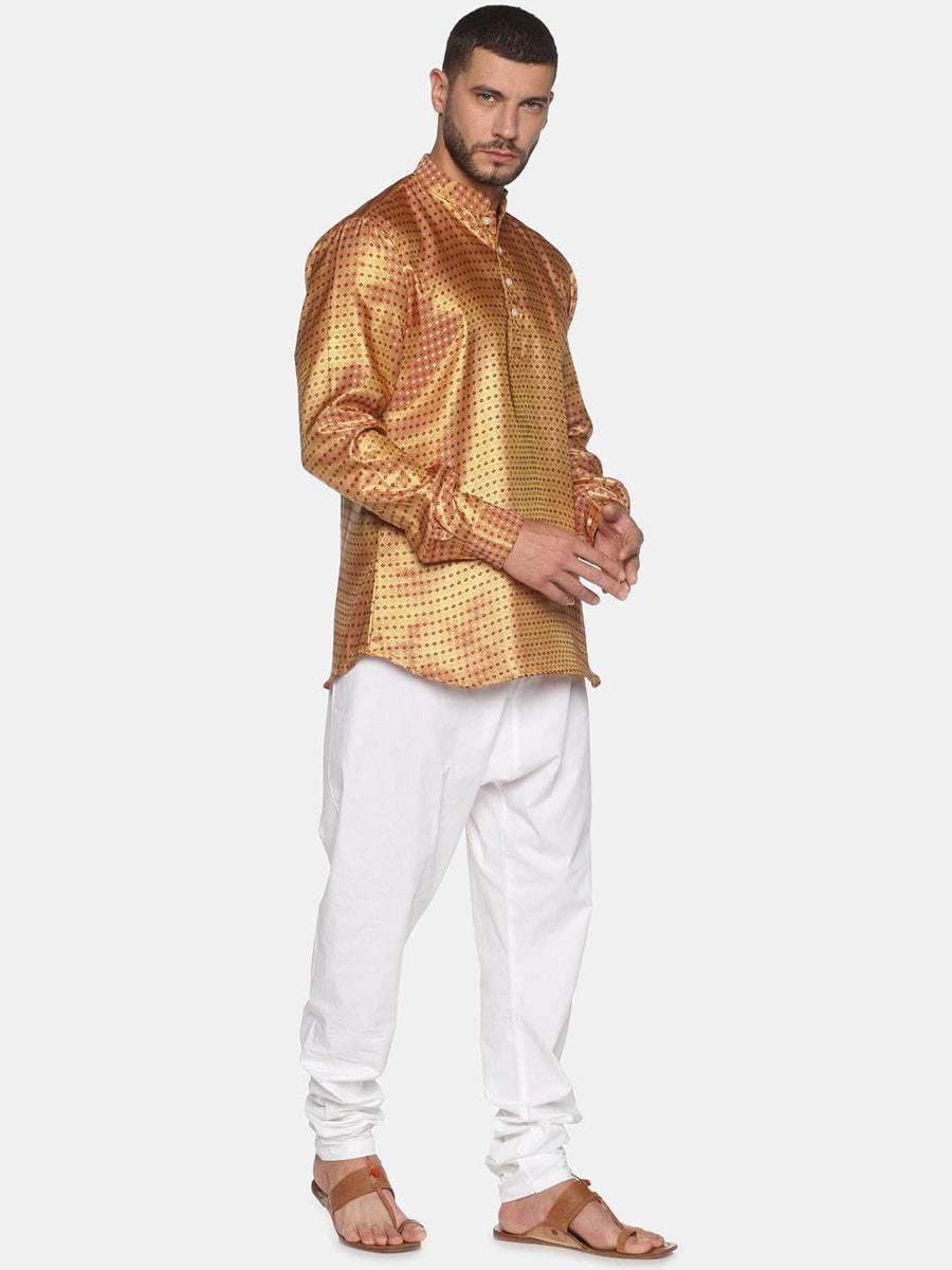 Men Gold Colour Polyester Kurta Pyjama Set