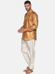 Men Gold Colour Polyester Kurta Pyjama Set