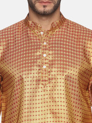 Men Gold Colour Polyester Kurta Pyjama Set