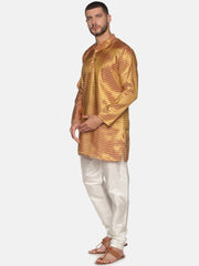 Men Solid Gold Colour Polyester Kurta Pyjama Set