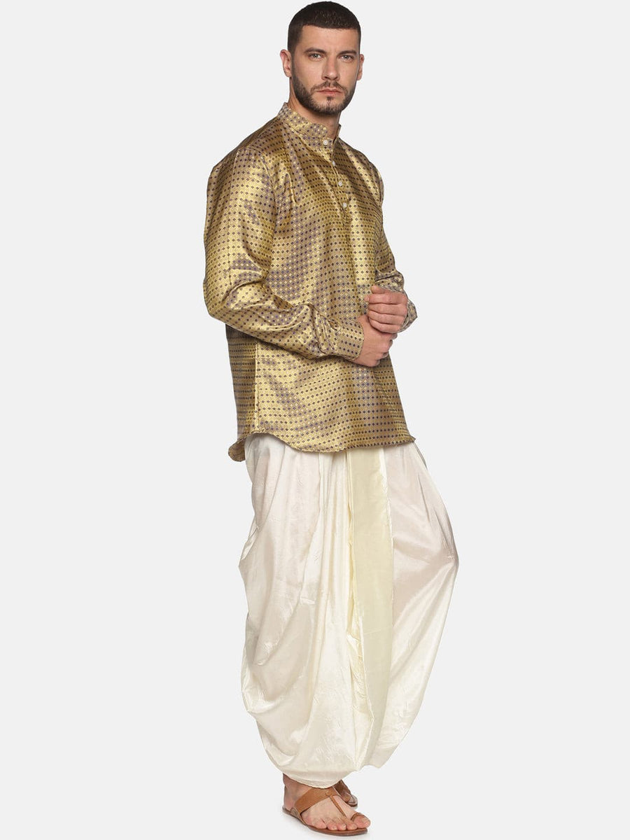 Men Gold Colour Polyester Kurta Dhoti Pant Set