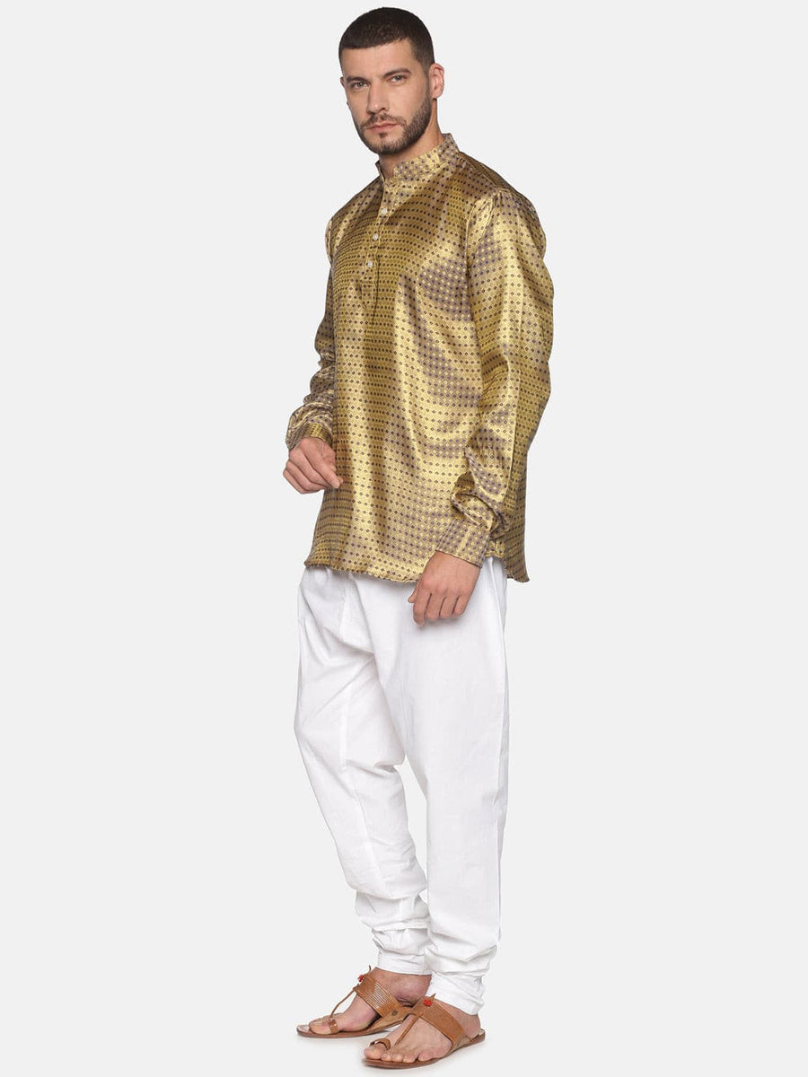 Men Gold Colour Polyester Kurta Pyjama Set