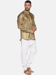 Men Gold Colour Polyester Kurta Pyjama Set