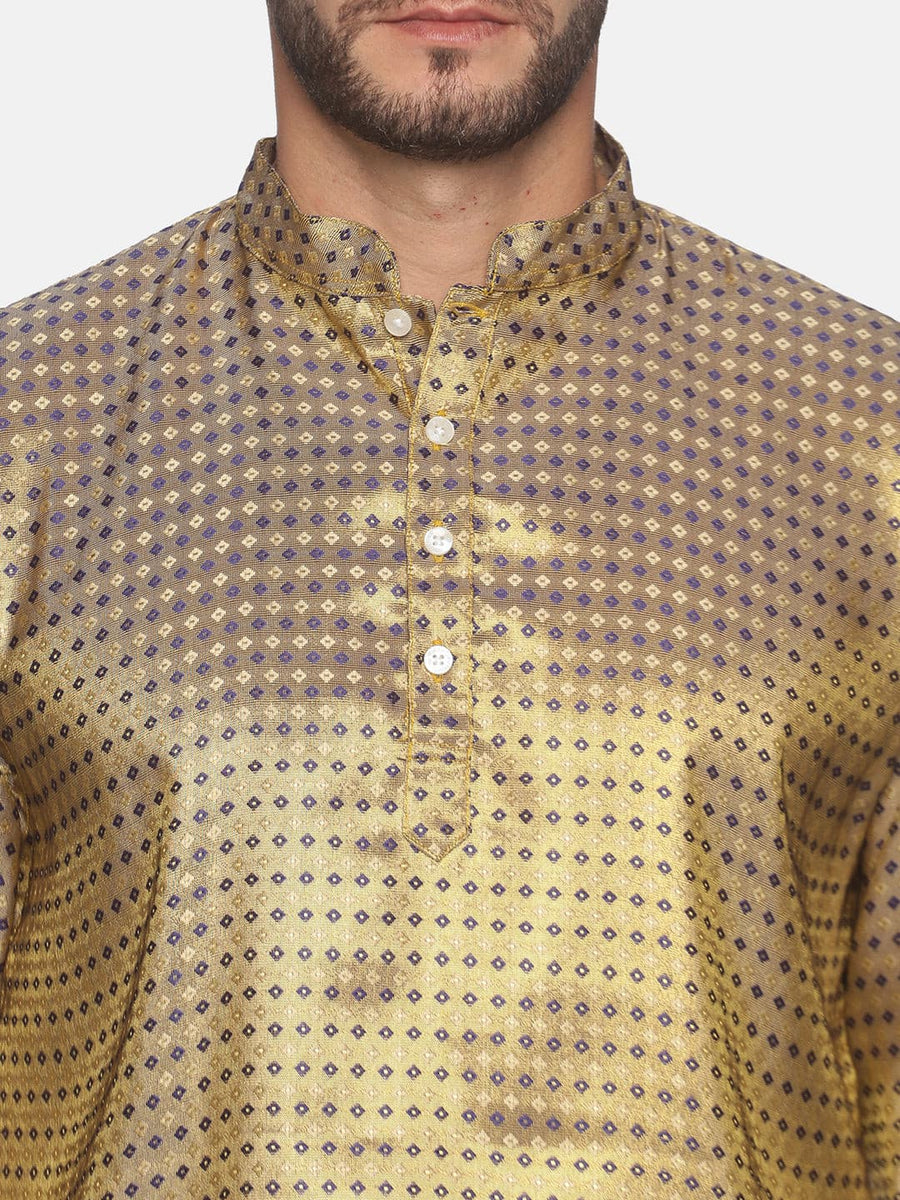 Men Gold Colour Polyester Kurta Pyjama Set