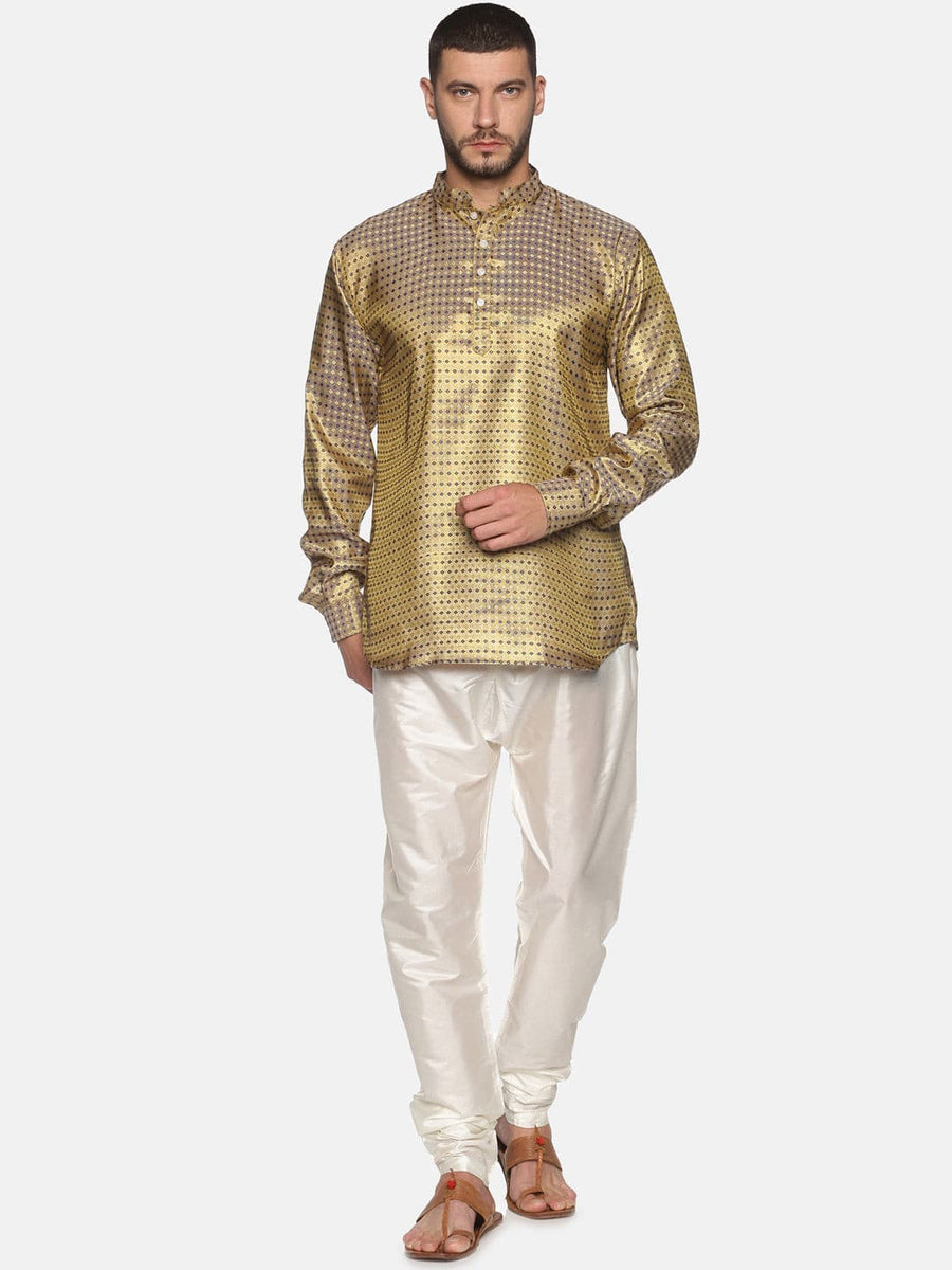 Men Gold Colour Polyester Kurta Pyjama Set