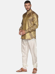 Men Gold Colour Polyester Kurta Pyjama Set