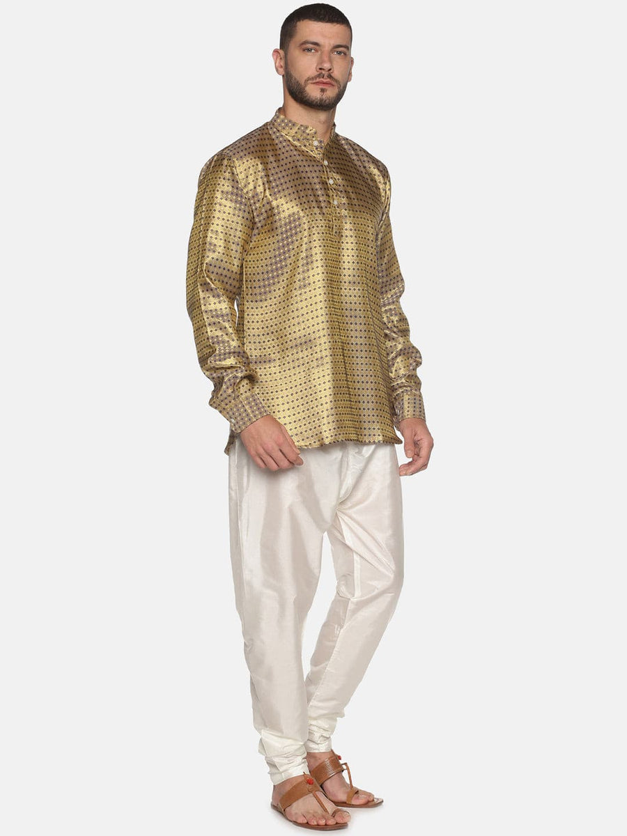 Men Gold Colour Polyester Kurta Pyjama Set