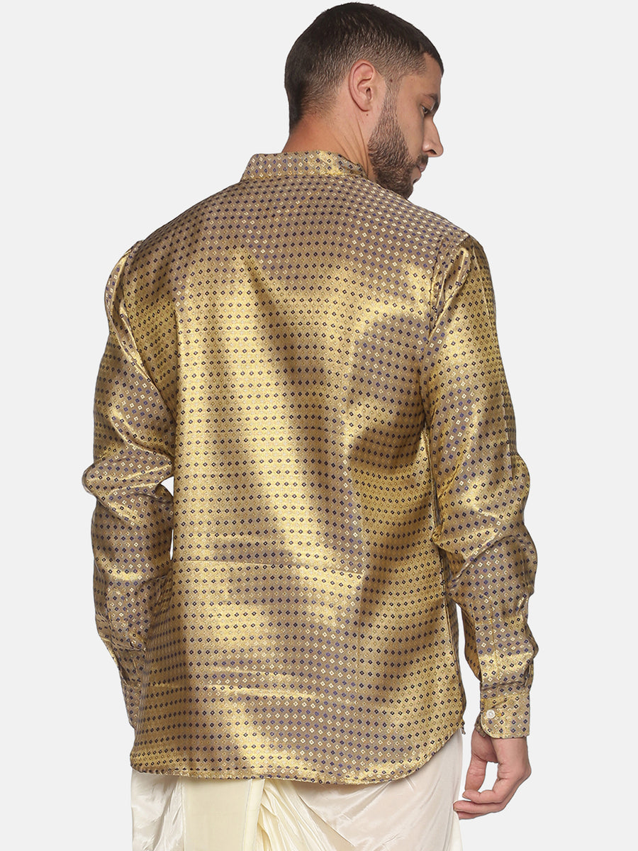 Men Jacquard Blue Diamond Short Kurta.