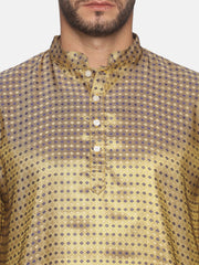 Men Jacquard Blue Diamond Short Kurta.