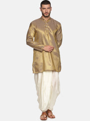 Men Gold Colour Polyester Kurta Dhoti Pant Set