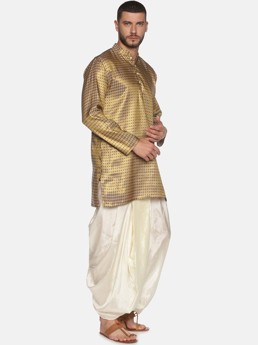 Men Gold Colour Polyester Kurta Dhoti Pant Set