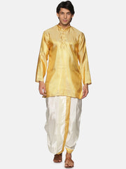 Men Gold Colour Polyester Kurta Dhoti Pant Set