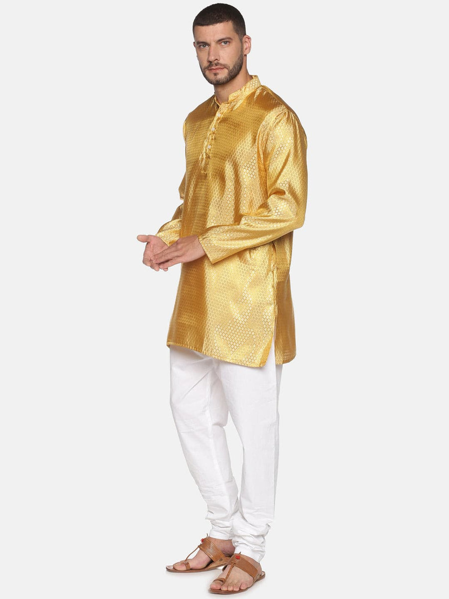 Men Gold Colour Polyester Kurta Pyjama Set