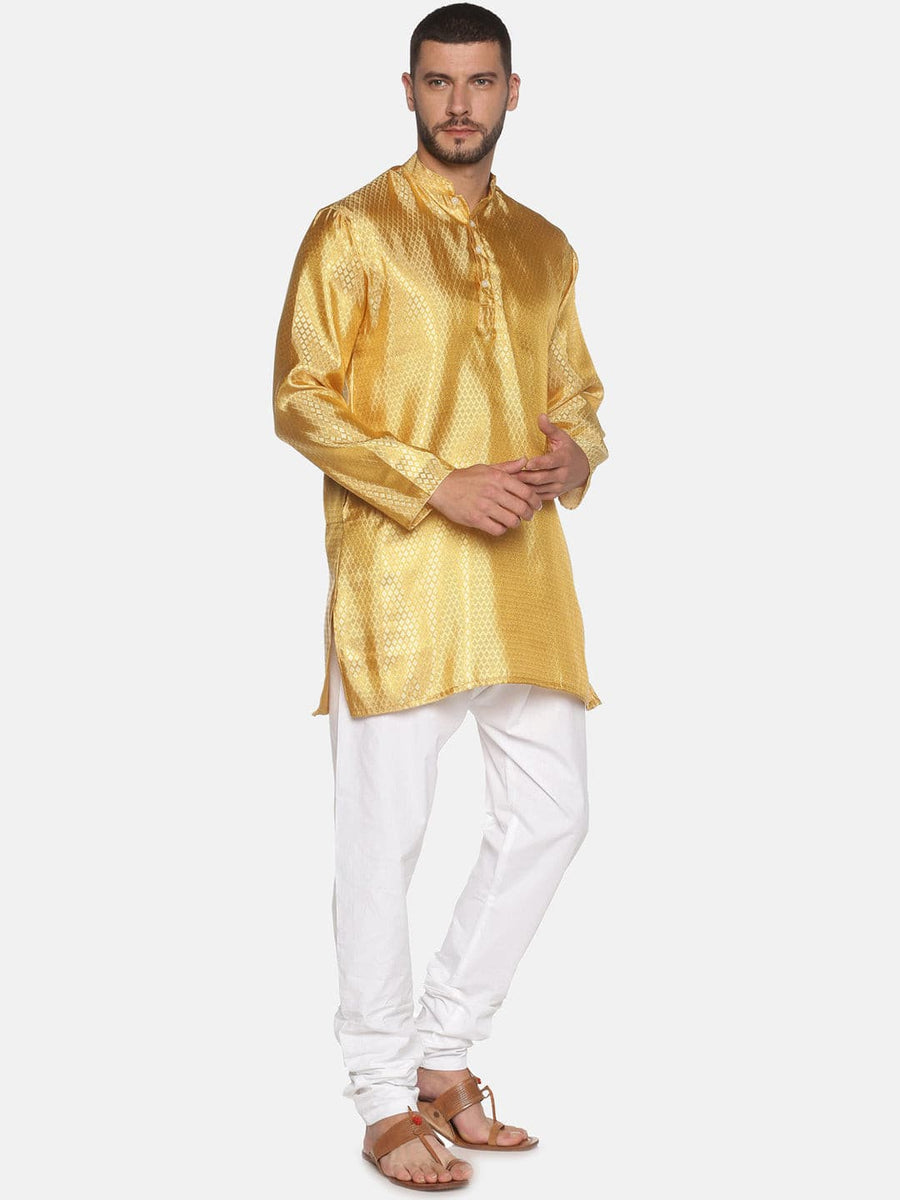 Men Gold Colour Polyester Kurta Pyjama Set