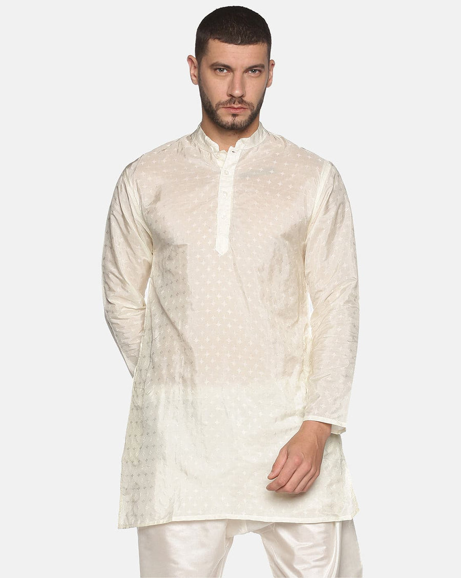 Men Off White Colour  Polyester Viscose Kurta.