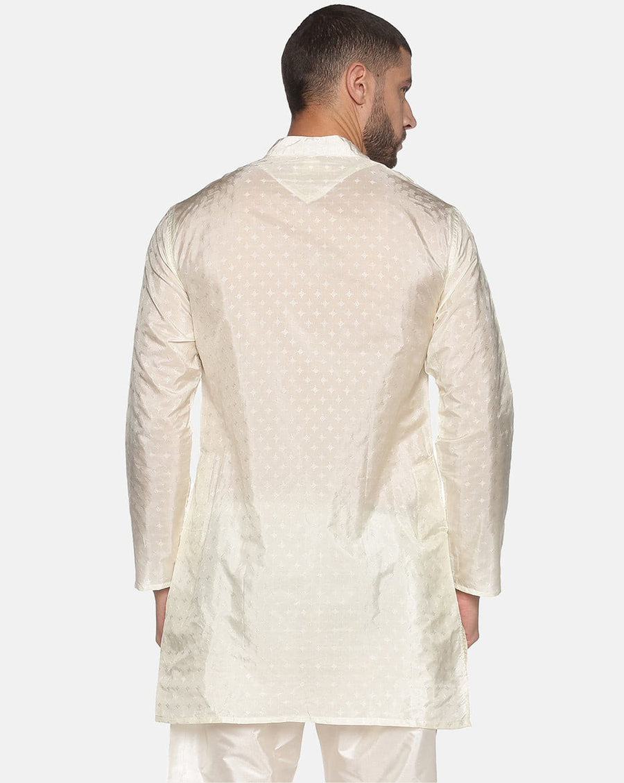 Men Off White Colour  Polyester Viscose Kurta.