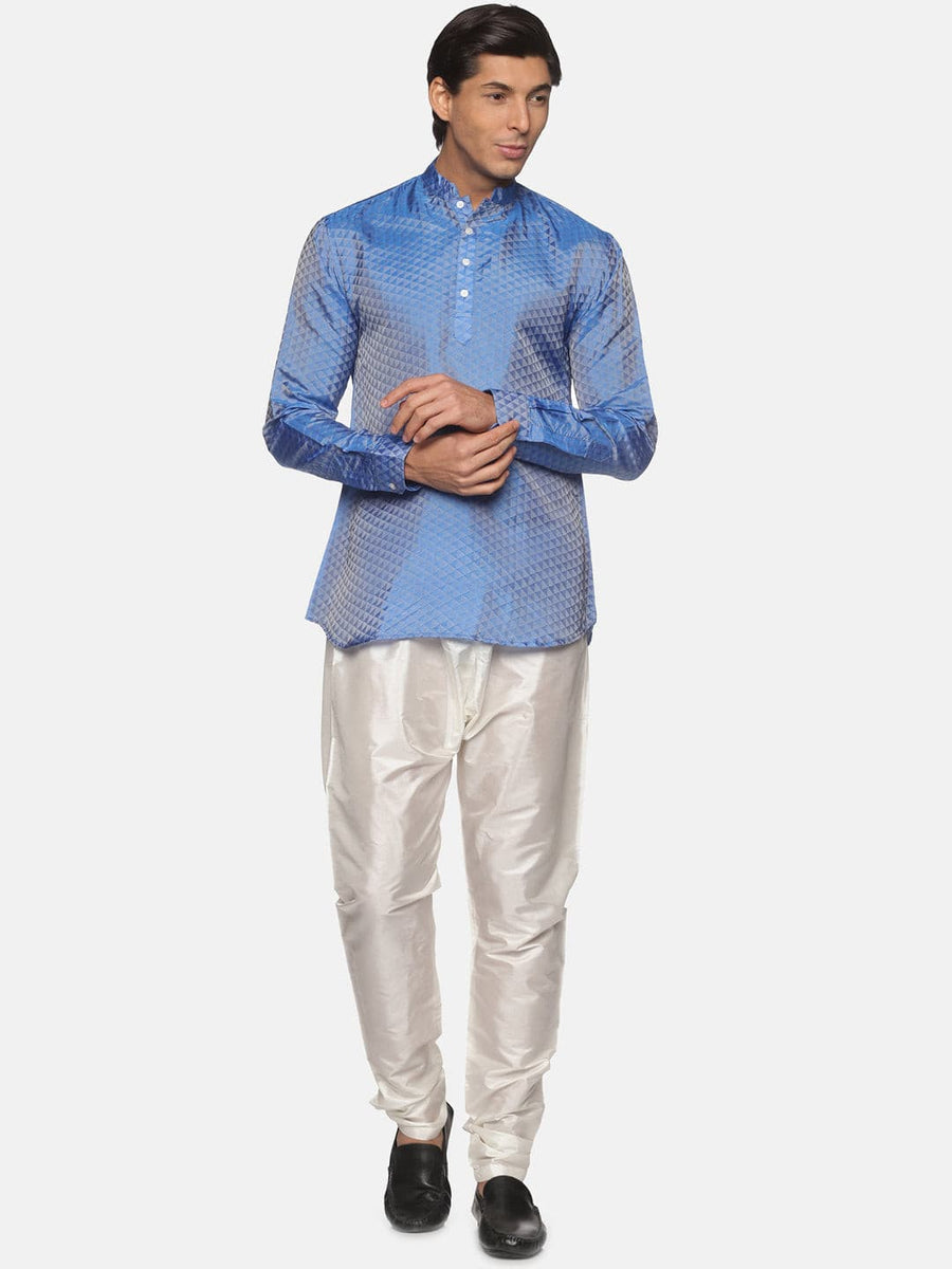 Men Art Silk Self Design Solid Colour Kurta Pyjama Set