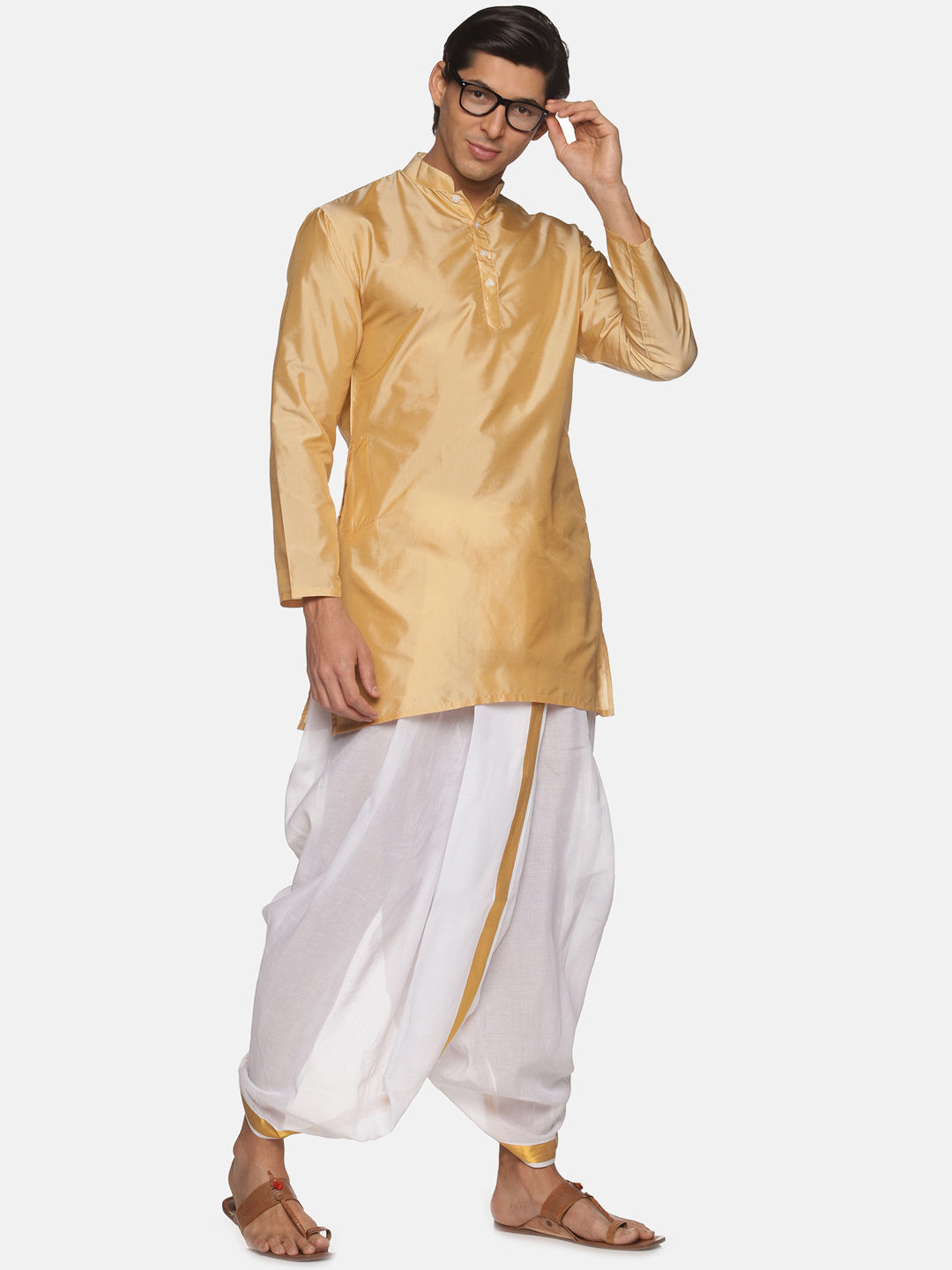 Men Butter Silk Biscuit Colour Long Kurta SETHUKRISHNA