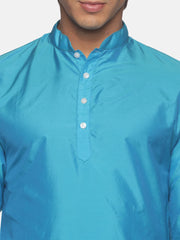Men Blue Colour Polyester Kurta Dhoti  Set