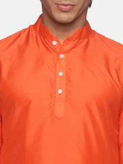 Men Orange Colour Polyester Kurta Dhoti  Set.