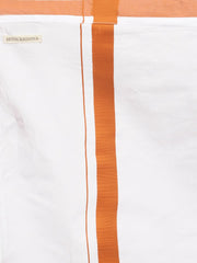 Men Orange Colour Polyester Kurta Dhoti  Set.
