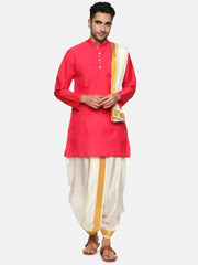 Men Pink Colour Polyester Kurta Dhoti Pant Set