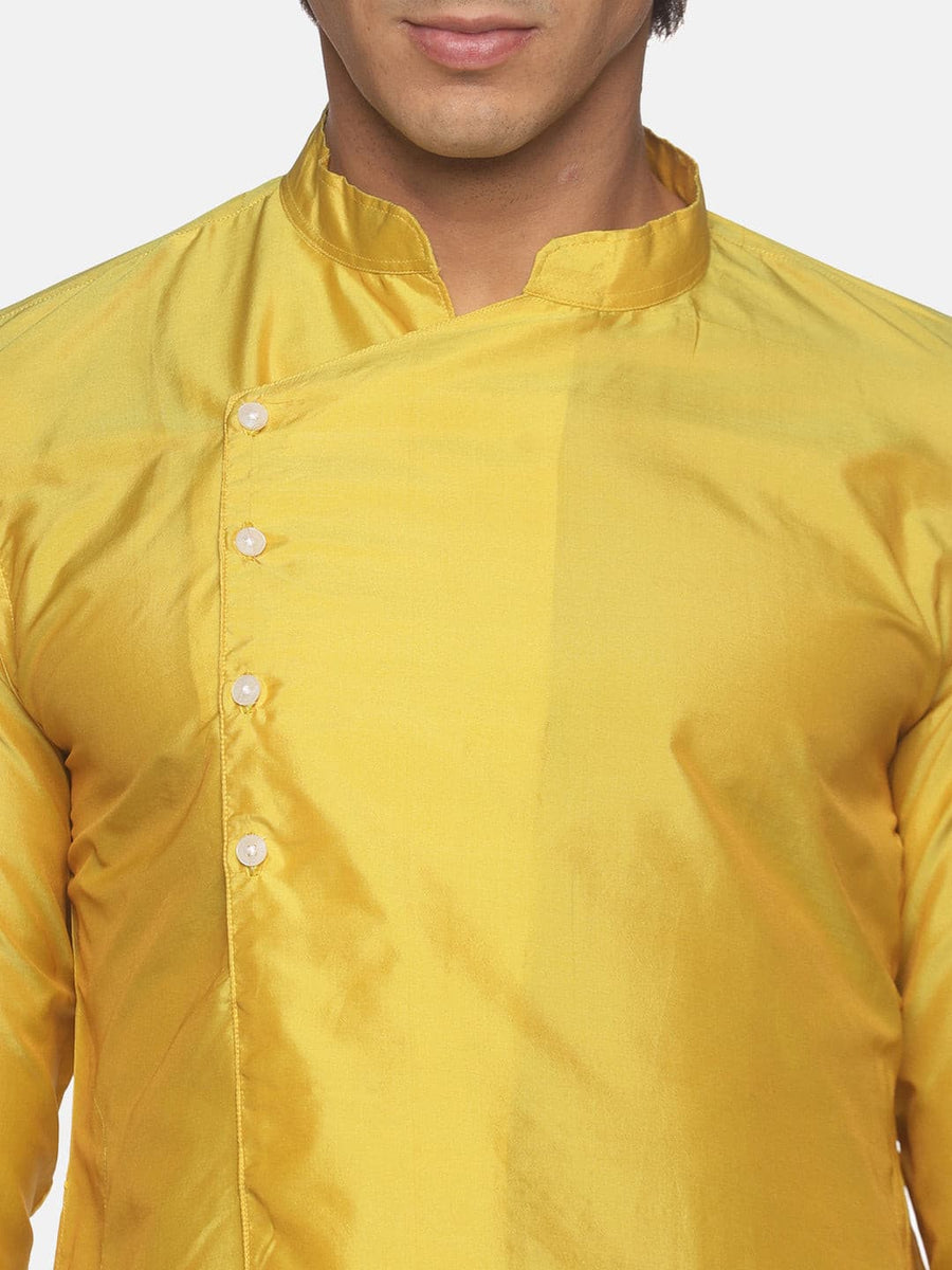 Men Yellow Colour Polyester Kurta Dhoti  Set.