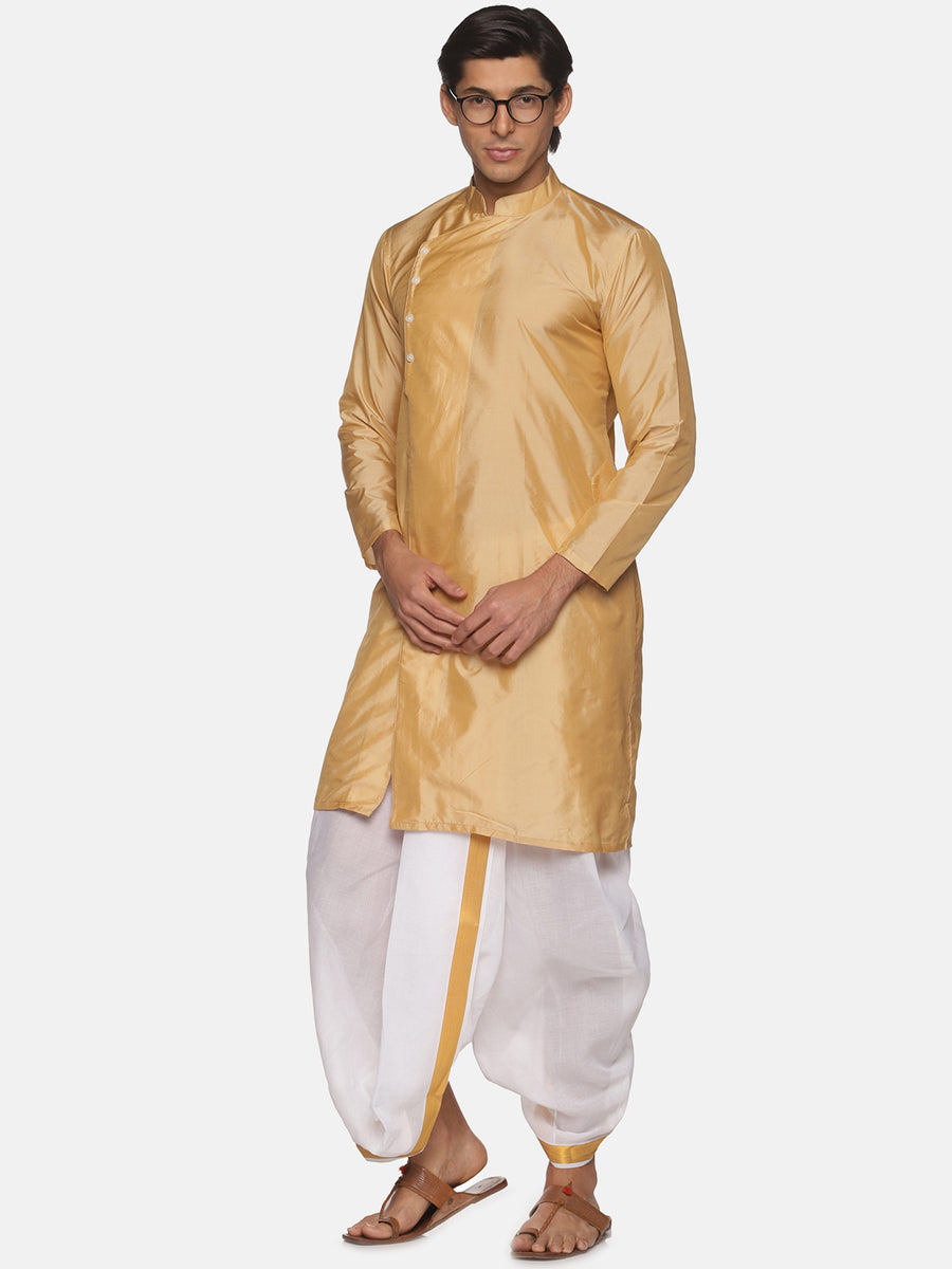 Men Butter Silk Biscuit Colour Designer Kurta.