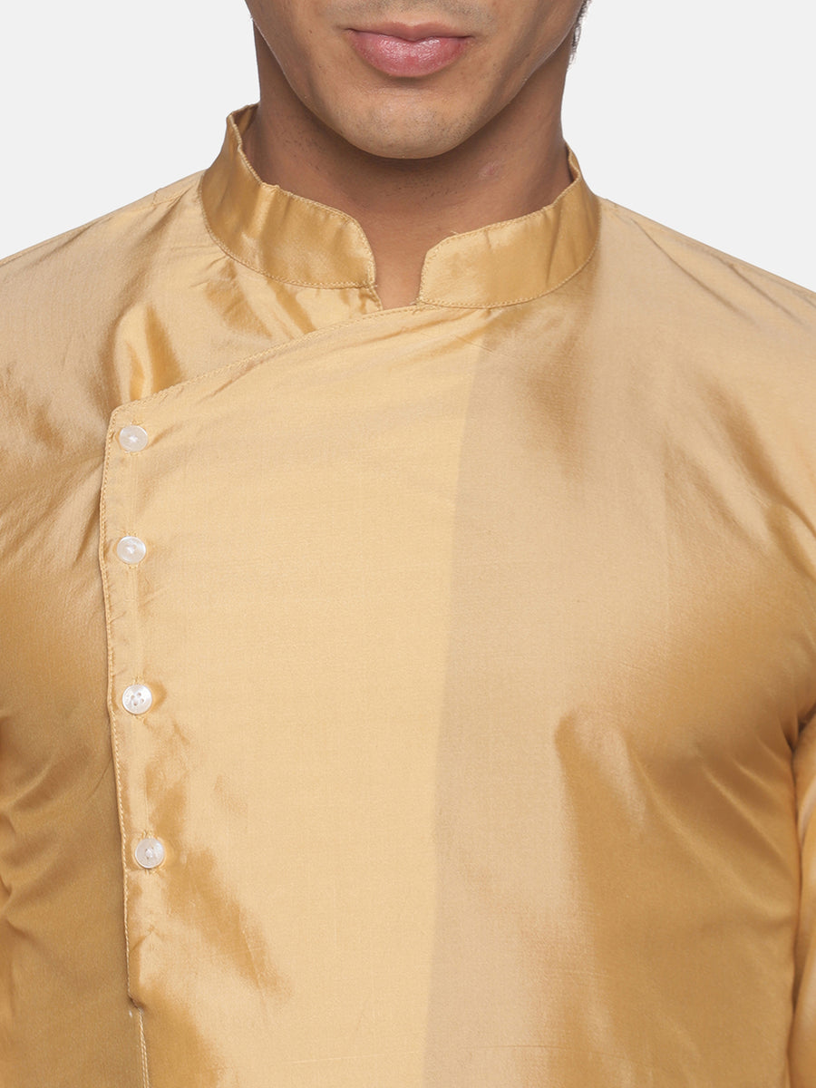 Men Butter Silk Biscuit Colour Designer Kurta.