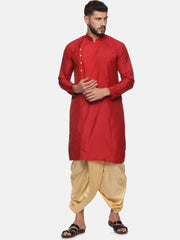 Men Maroon Colour Polyester Kurta Dhoti Pant Set