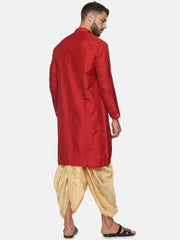 Men Maroon Colour Polyester Kurta Dhoti Pant Set.