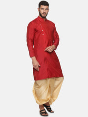 Men Maroon Colour Polyester Kurta Dhoti Pant Set.