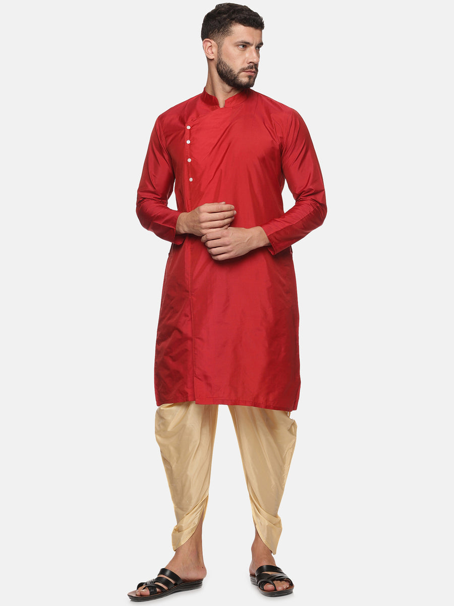 Men Maroon Colour Polyester Kurta Dhoti Pant Set